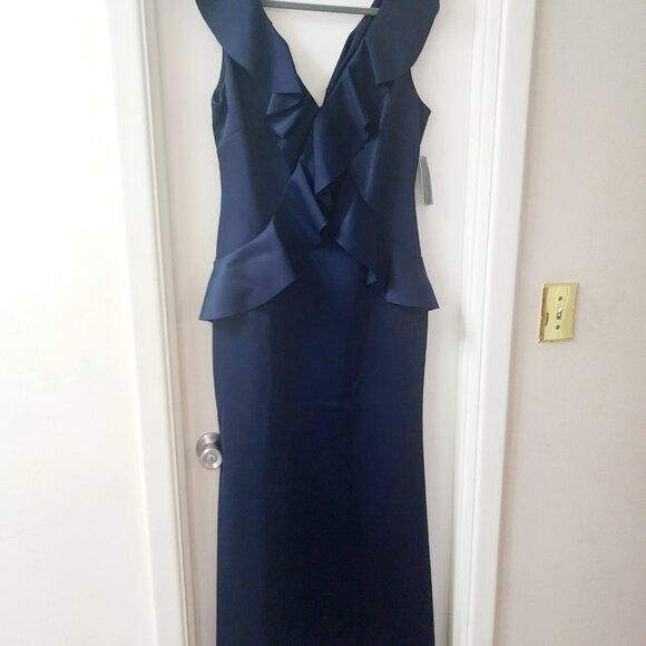 Jessica Howard Navy Blue Long Peplum Gown MOB/MOG/Prom - Picture 2 of 4